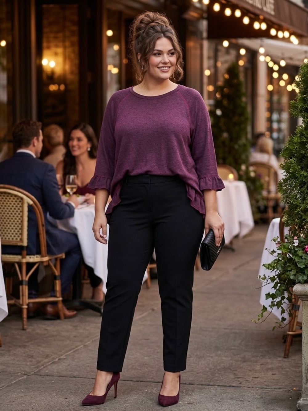 Lane Bryant Plum Ruffle-Sleeve Knit Top